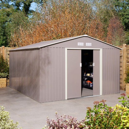 Rowlinson Trentvale 10x12ft Metal Apex Shed Light Grey - JJ Building Materials