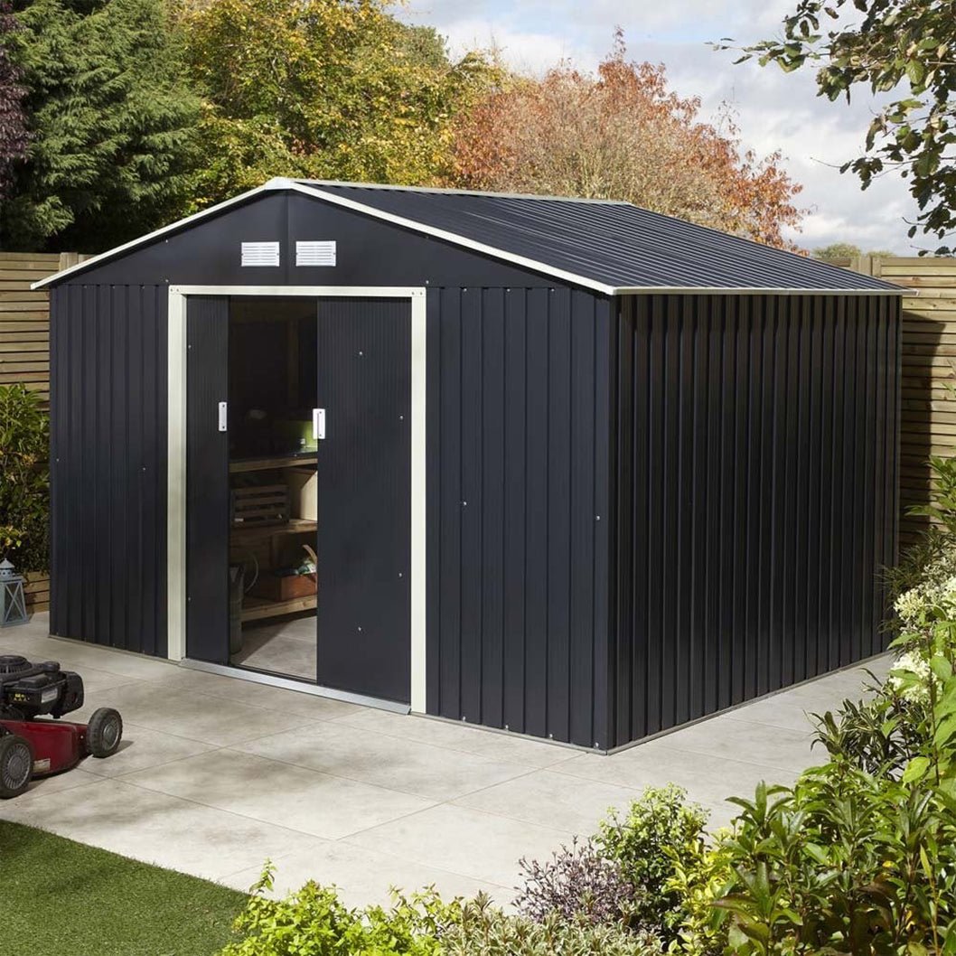 Rowlinson Trentvale 10x8ft Metal Apex Shed Dark Grey - JJ Building Materials