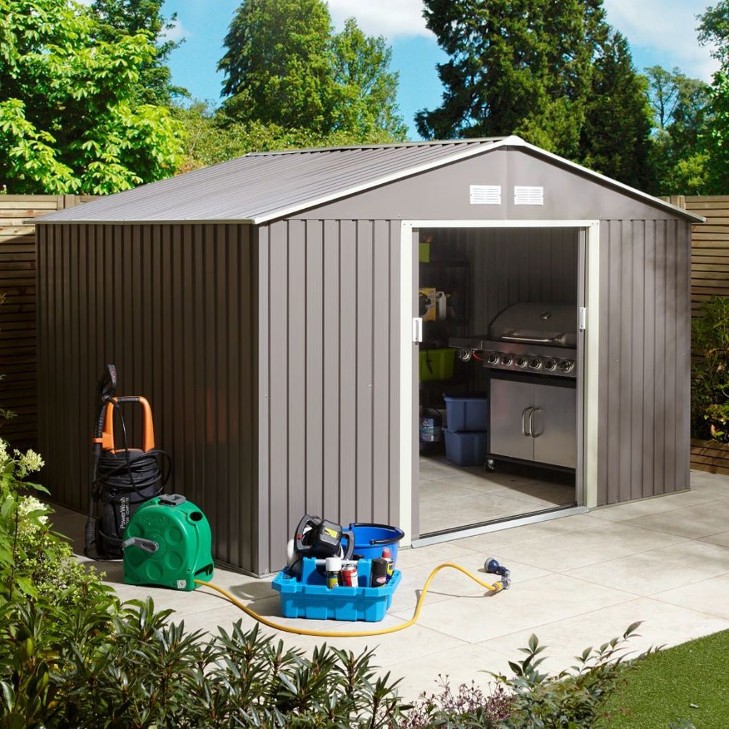 Rowlinson Trentvale 10x8ft Metal Apex Shed Light Grey - JJ Building Materials