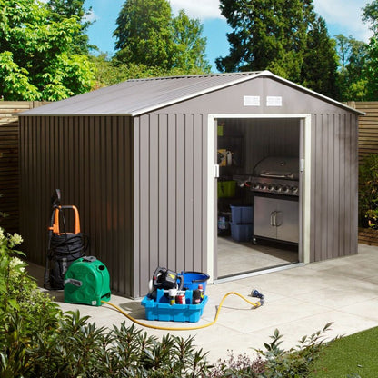 Rowlinson Trentvale 10x8ft Metal Apex Shed Light Grey - JJ Building Materials