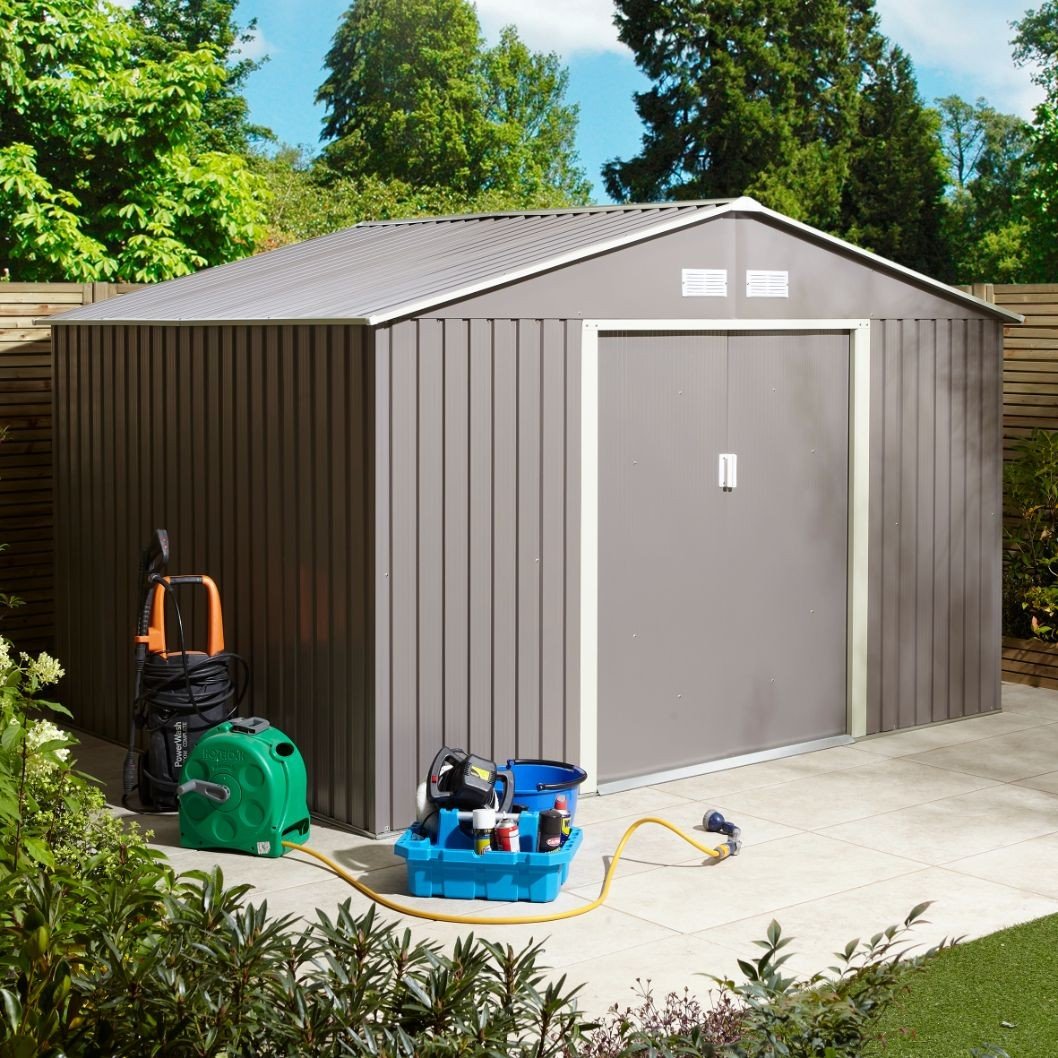 Rowlinson Trentvale 10x8ft Metal Apex Shed Light Grey - JJ Building Materials