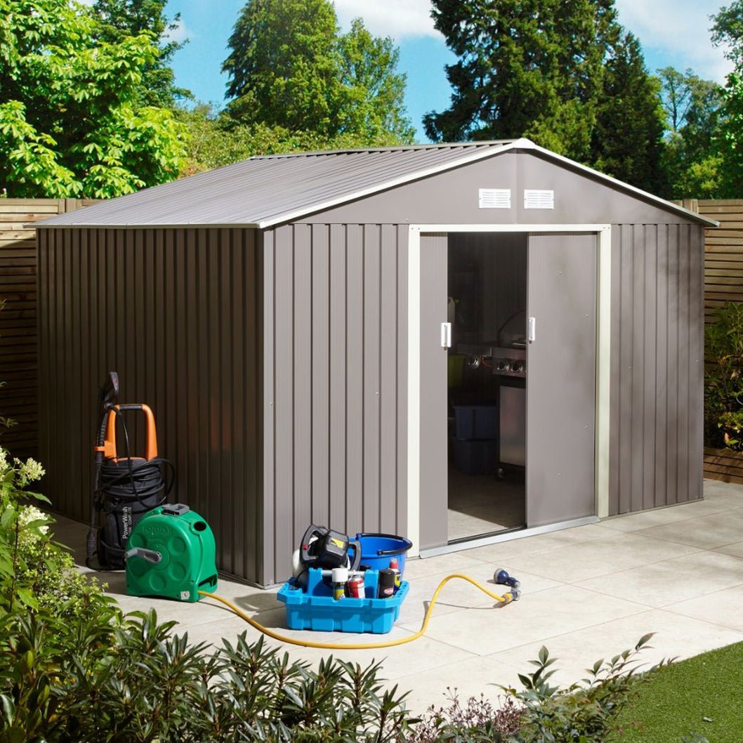 Rowlinson Trentvale 10x8ft Metal Apex Shed Light Grey - JJ Building Materials