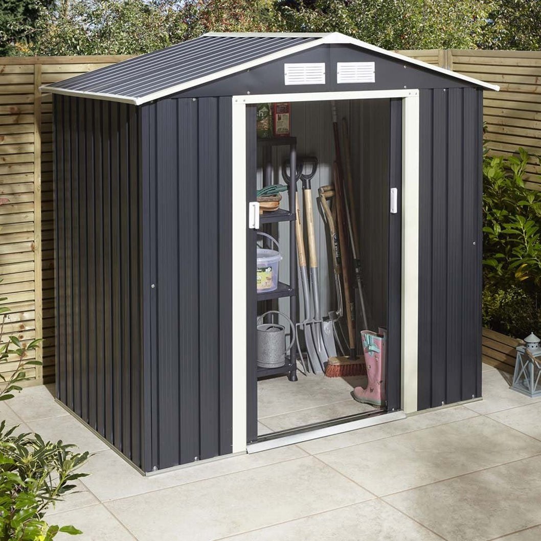 Rowlinson Trentvale 6x4ft Metal Apex Shed Dark Grey - JJ Building Materials