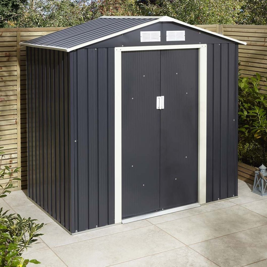 Rowlinson Trentvale 6x4ft Metal Apex Shed Dark Grey - JJ Building Materials