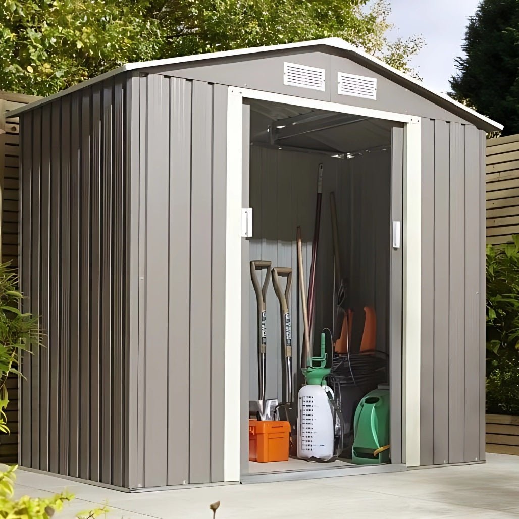 Rowlinson Trentvale 6x4ft Metal Apex Shed Light Grey - JJ Building Materials