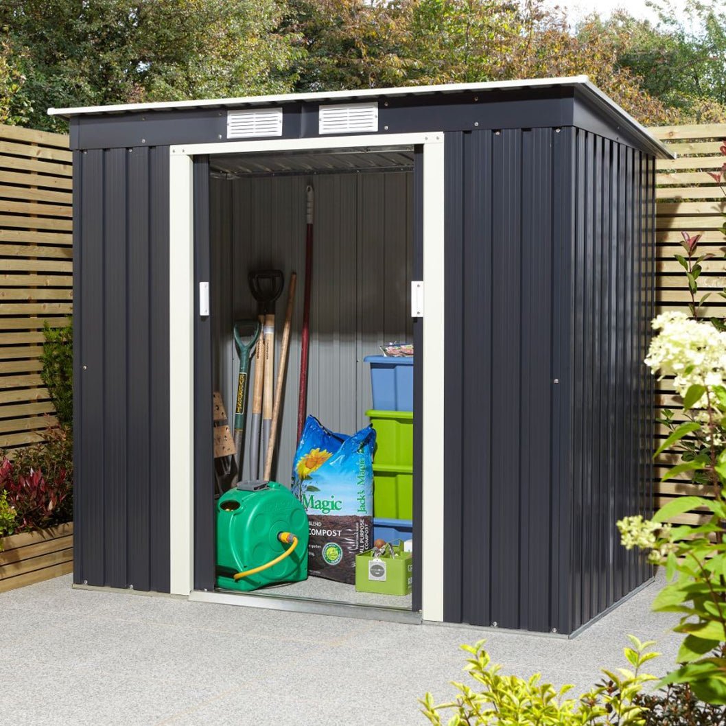 Rowlinson Trentvale 6x4ft Metal Pent Shed Dark Grey - JJ Building Materials