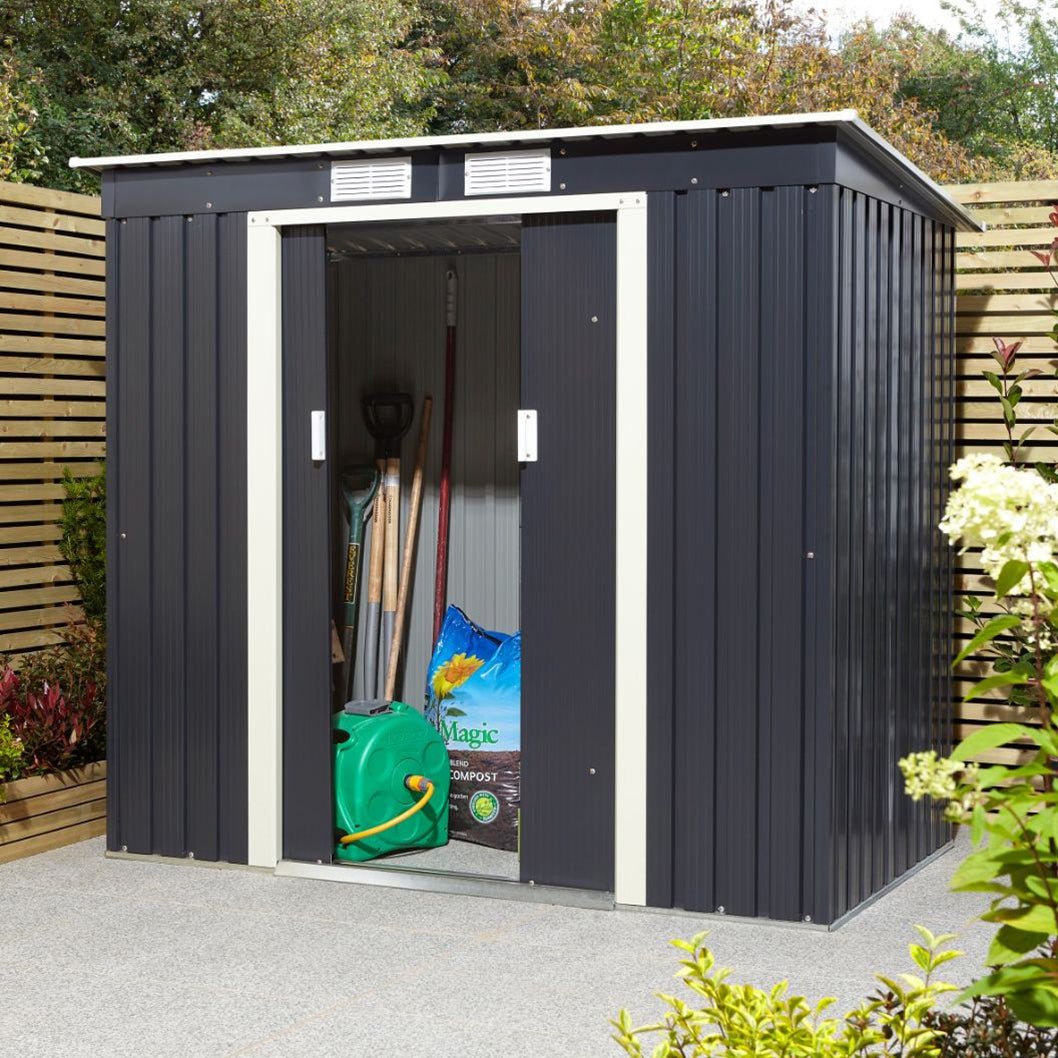 Rowlinson Trentvale 6x4ft Metal Pent Shed Dark Grey - JJ Building Materials