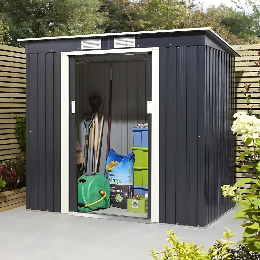 Rowlinson Trentvale 6x4ft Metal Pent Shed Dark Grey - JJ Building Materials