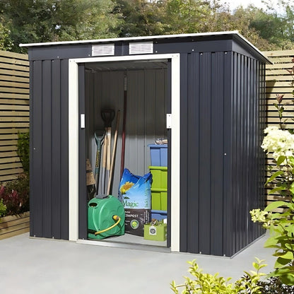 Rowlinson Trentvale 6x4ft Metal Pent Shed Dark Grey - JJ Building Materials