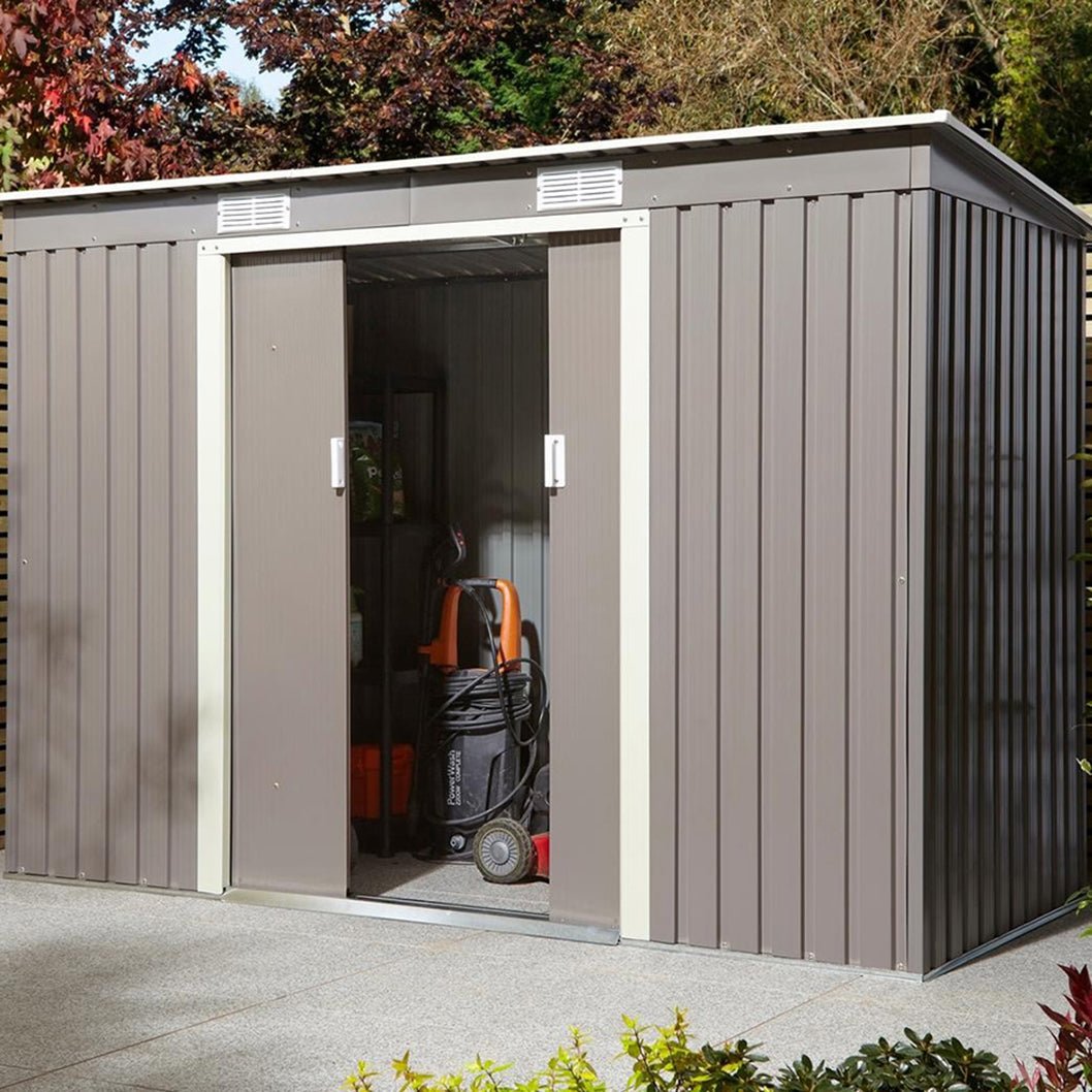 Rowlinson Trentvale 8x4ft Metal Pent Shed Light Grey - JJ Building Materials