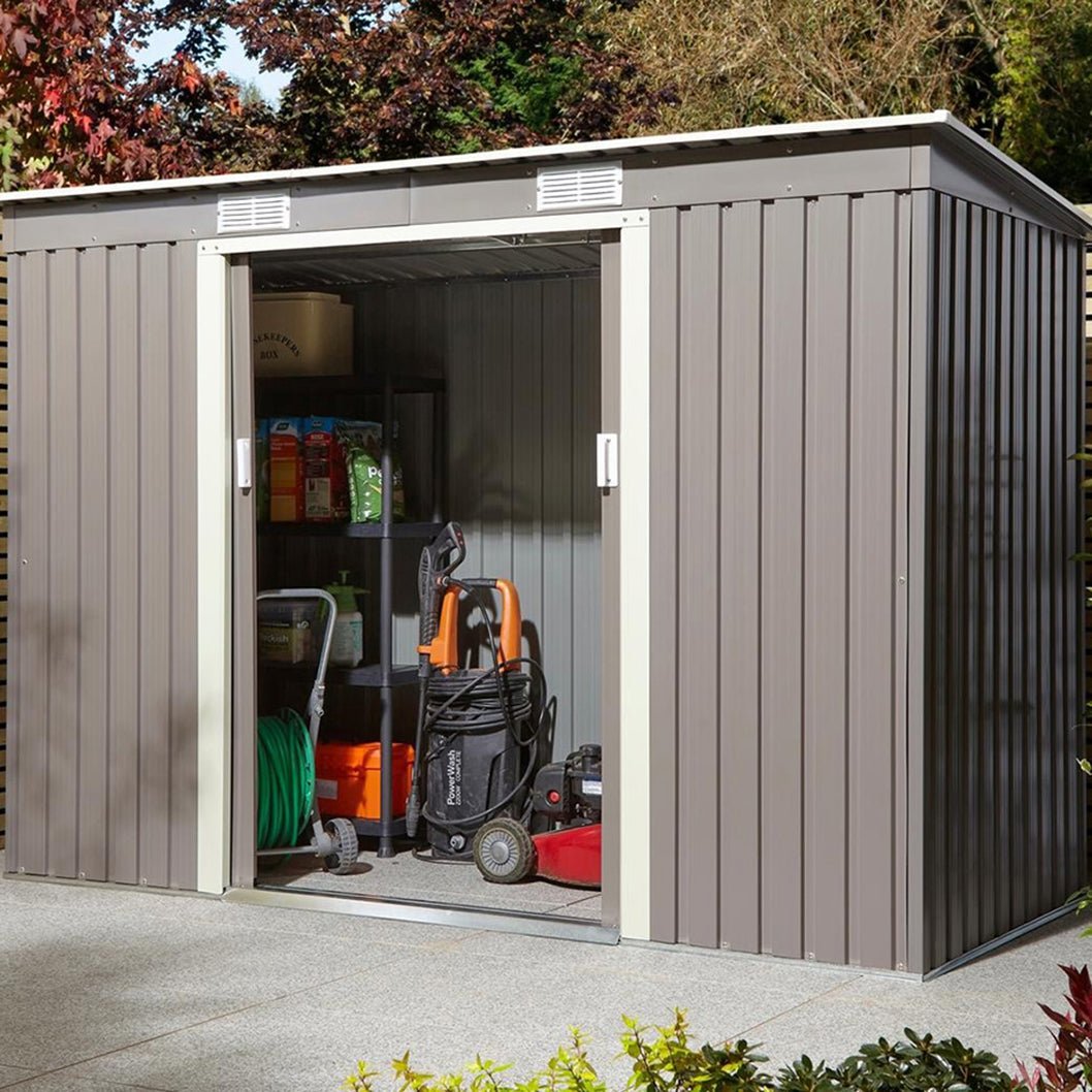 Rowlinson Trentvale 8x4ft Metal Pent Shed Light Grey - JJ Building Materials