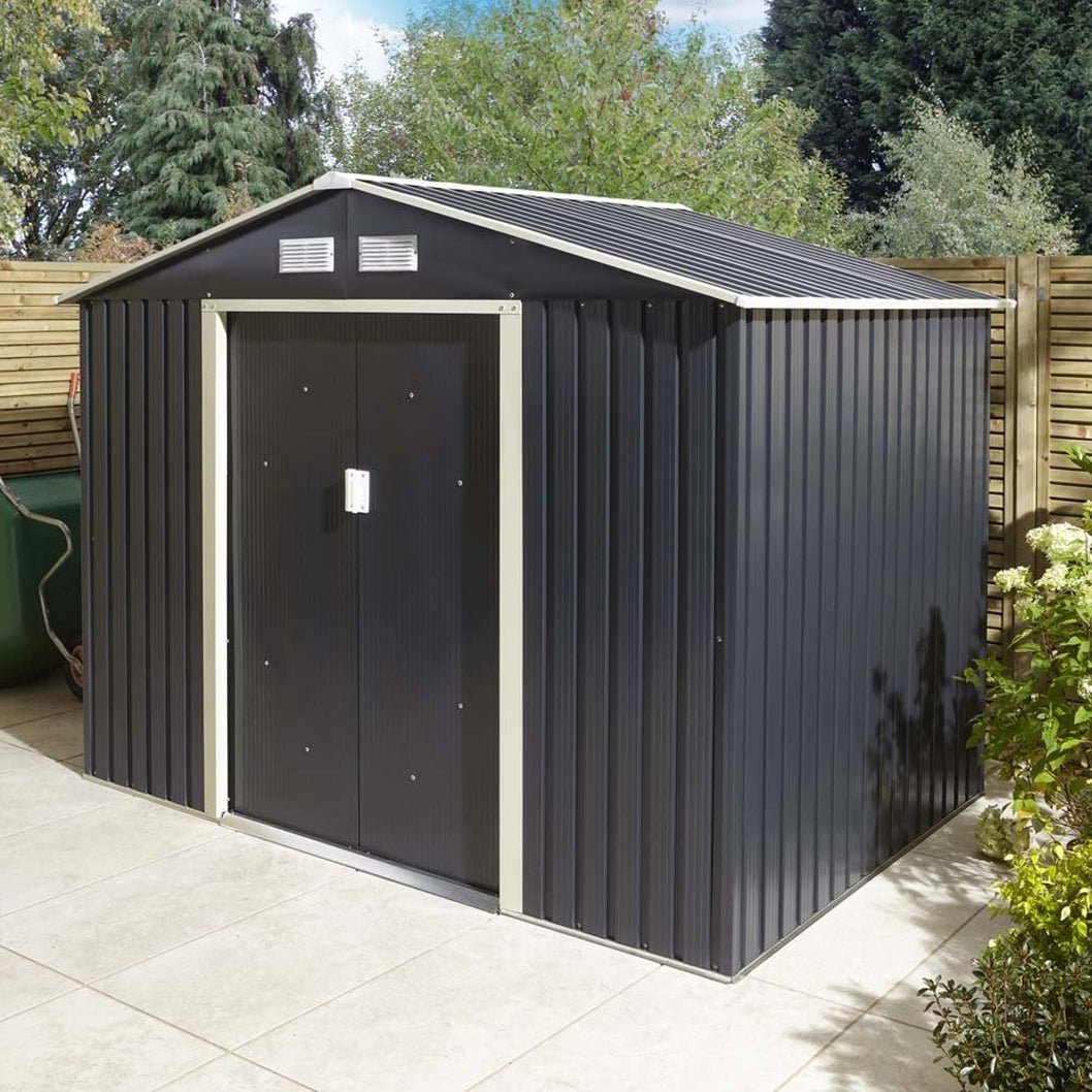 Rowlinson Trentvale 8x6ft Metal Apex Shed Dark Grey - JJ Building Materials