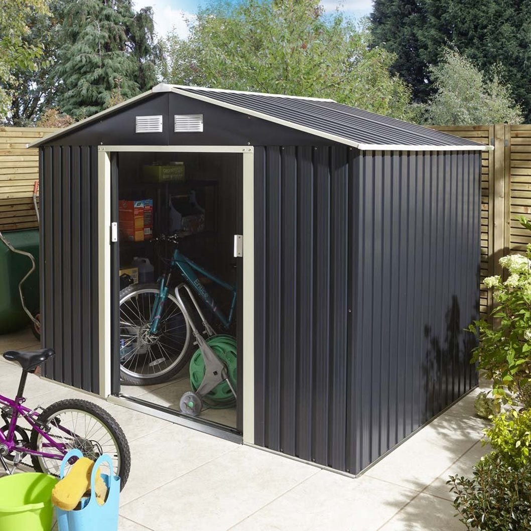 Rowlinson Trentvale 8x6ft Metal Apex Shed Dark Grey - JJ Building Materials