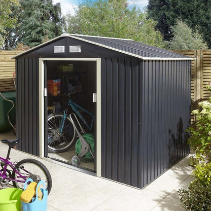 Rowlinson Trentvale 8x6ft Metal Apex Shed Dark Grey - JJ Building Materials
