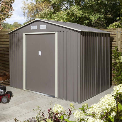 Rowlinson Trentvale 8x6ft Metal Apex Shed Light Grey - JJ Building Materials