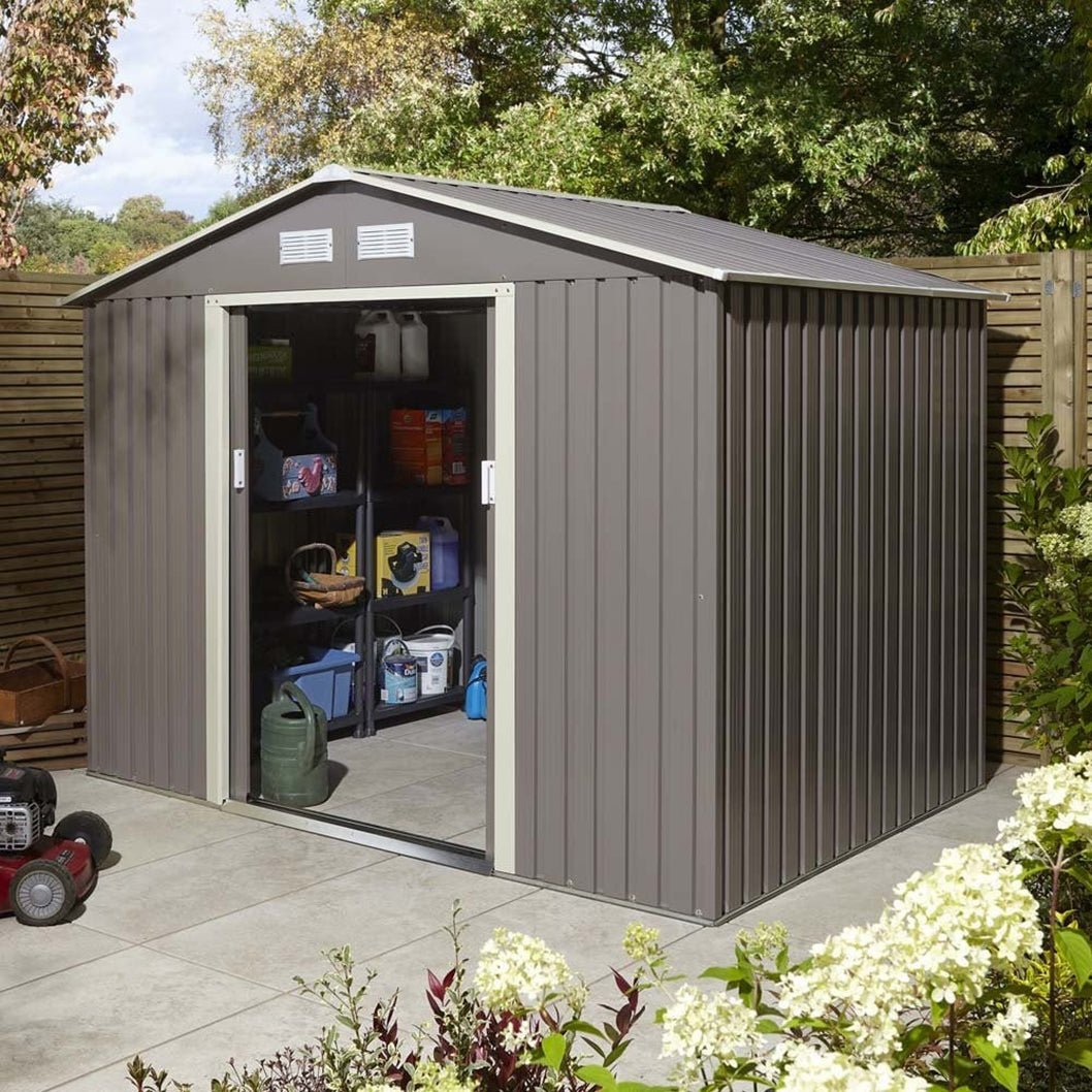 Rowlinson Trentvale 8x6ft Metal Apex Shed Light Grey - JJ Building Materials