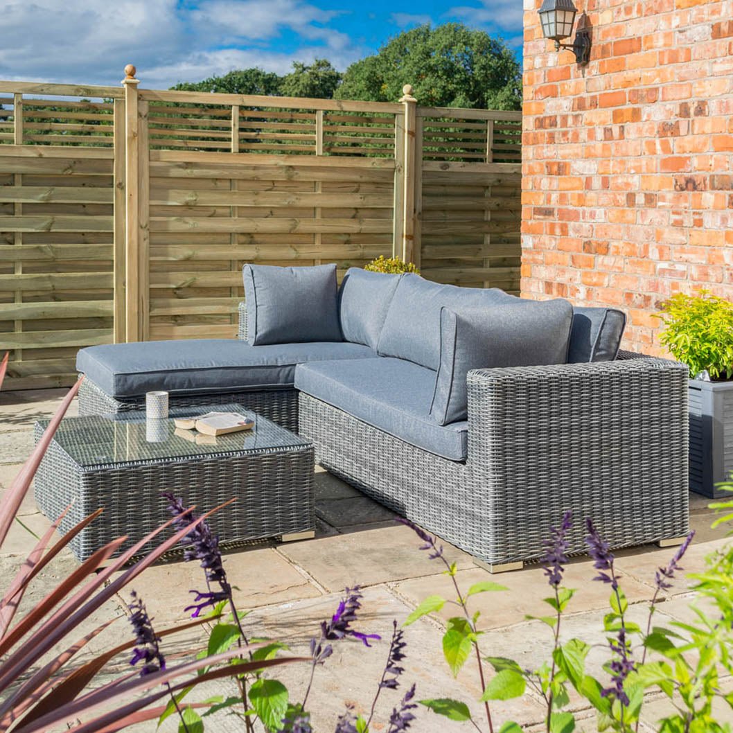 Rowlinson Vienna Lounger Rattan Garden Sofa Set Grey Weave - JJ Building Materials