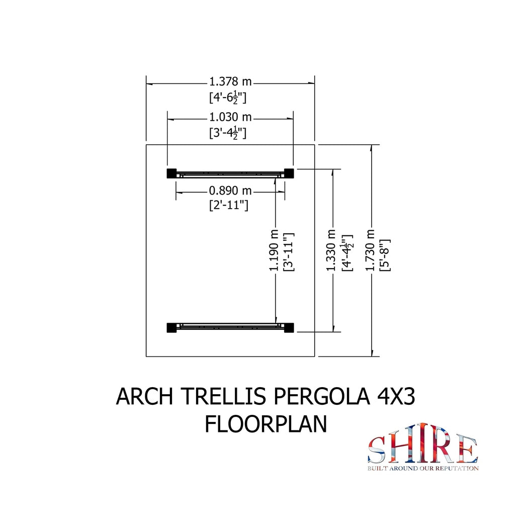 Shire 4x3ft Arch Trellis Pressure Treated Pergola - JJ Building Materials