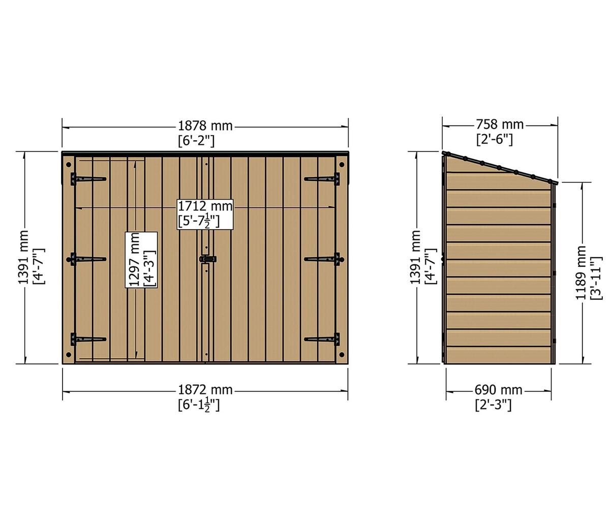 Shire 6.14 x 2.3ft Double Door Shiplap Pent Bike Shed - JJ Building Materials