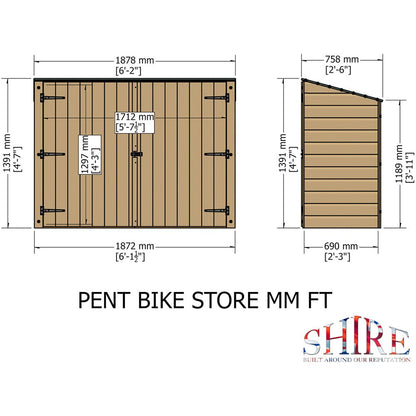 Shire 6.14 x 2.3ft Double Door Shiplap Pent Bike Shed - JJ Building Materials