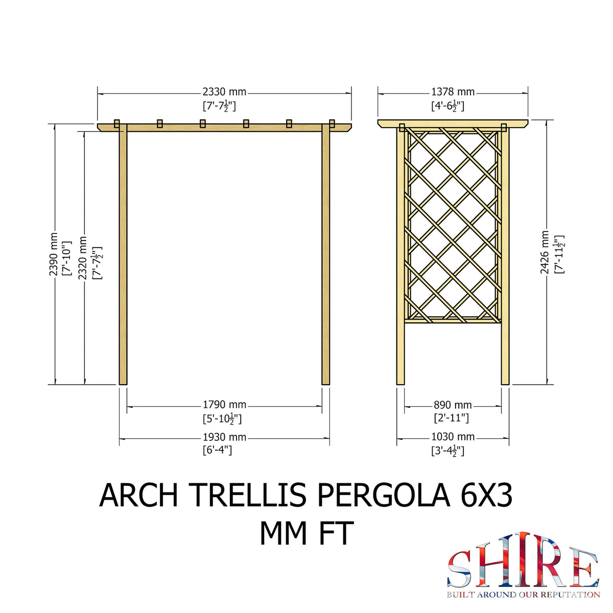Shire 6x3FT Arch Trellis Pressure Treated Pergola - JJ Building Materials