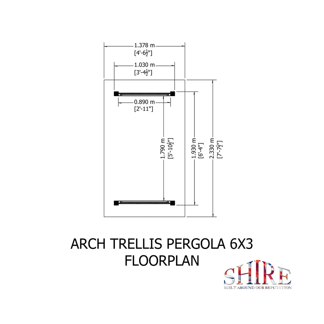Shire 6x3FT Arch Trellis Pressure Treated Pergola - JJ Building Materials