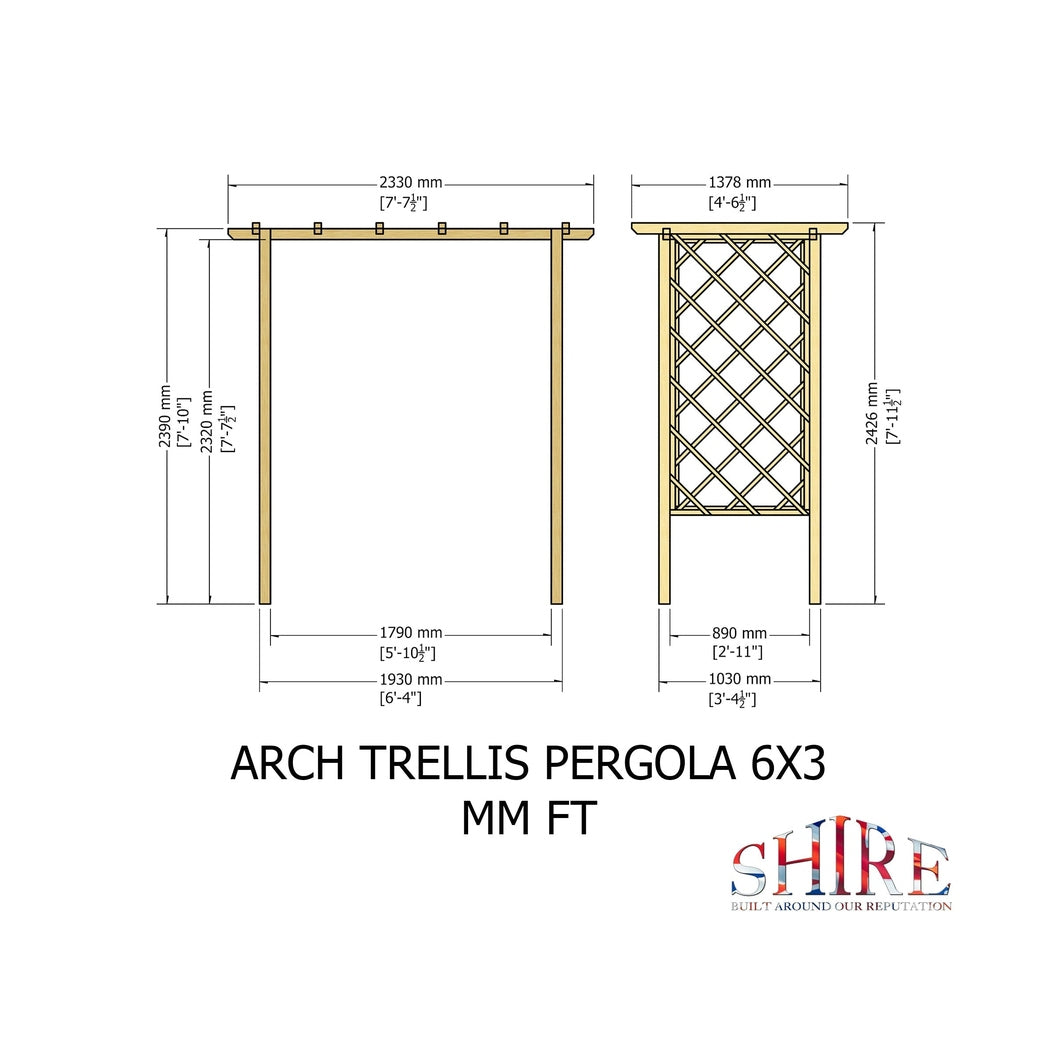 Shire 6x3FT Arch Trellis Pressure Treated Pergola - JJ Building Materials