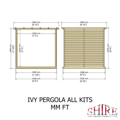 Shire 8 x 8ft Ivy Pergola Kit with Decking and Sides - JJ Building Materials