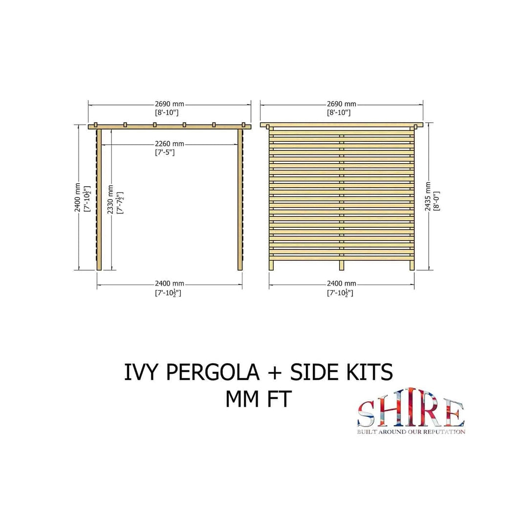 Shire 8 x 8ft Ivy Pergola Kit with Sides - JJ Building Materials