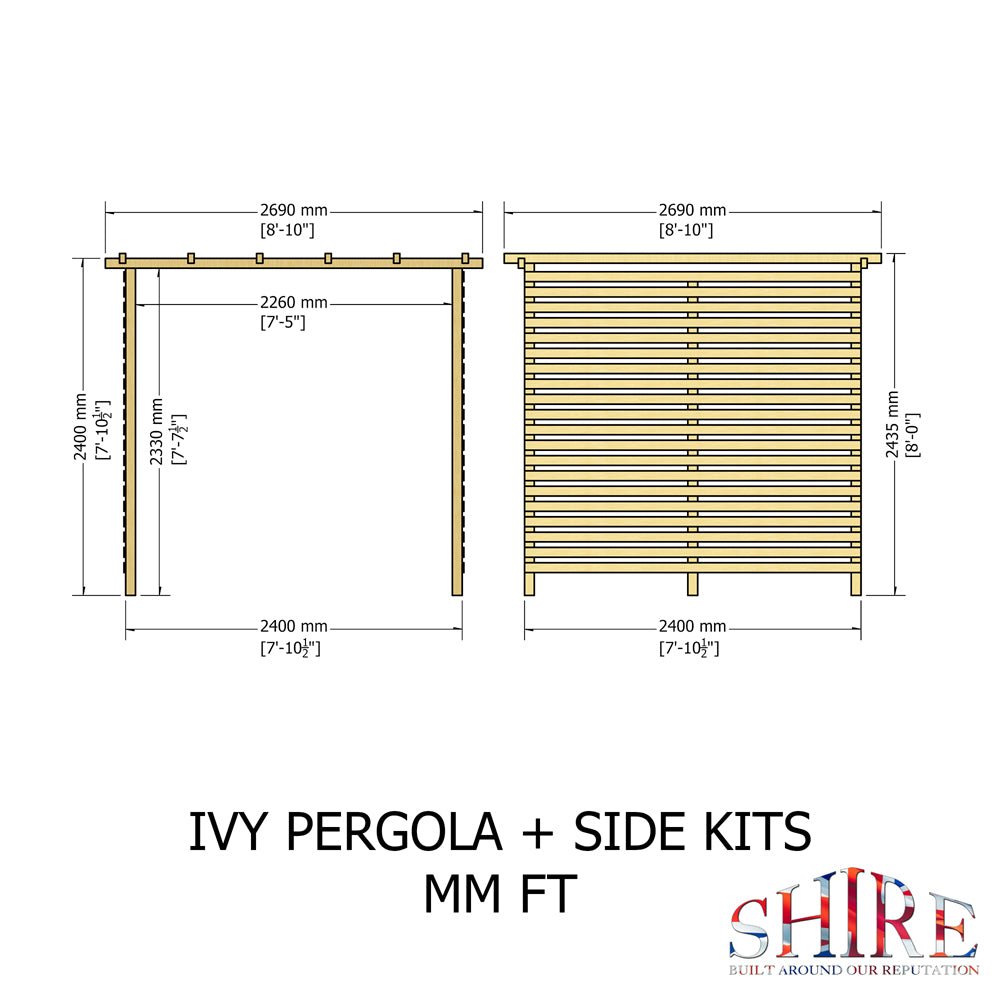 Shire 8 x 8ft Ivy Pergola Kit with Sides - JJ Building Materials