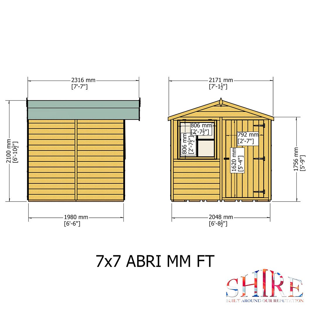 Shire Abri 7x7ft T&G Single Door Apex Wooden Shed - JJ Building Materials