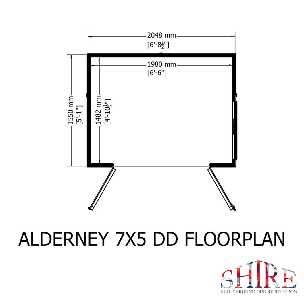 Shire Alderney 7x5ft Double Door T&G Apex Wooden Shed - JJ Building Materials