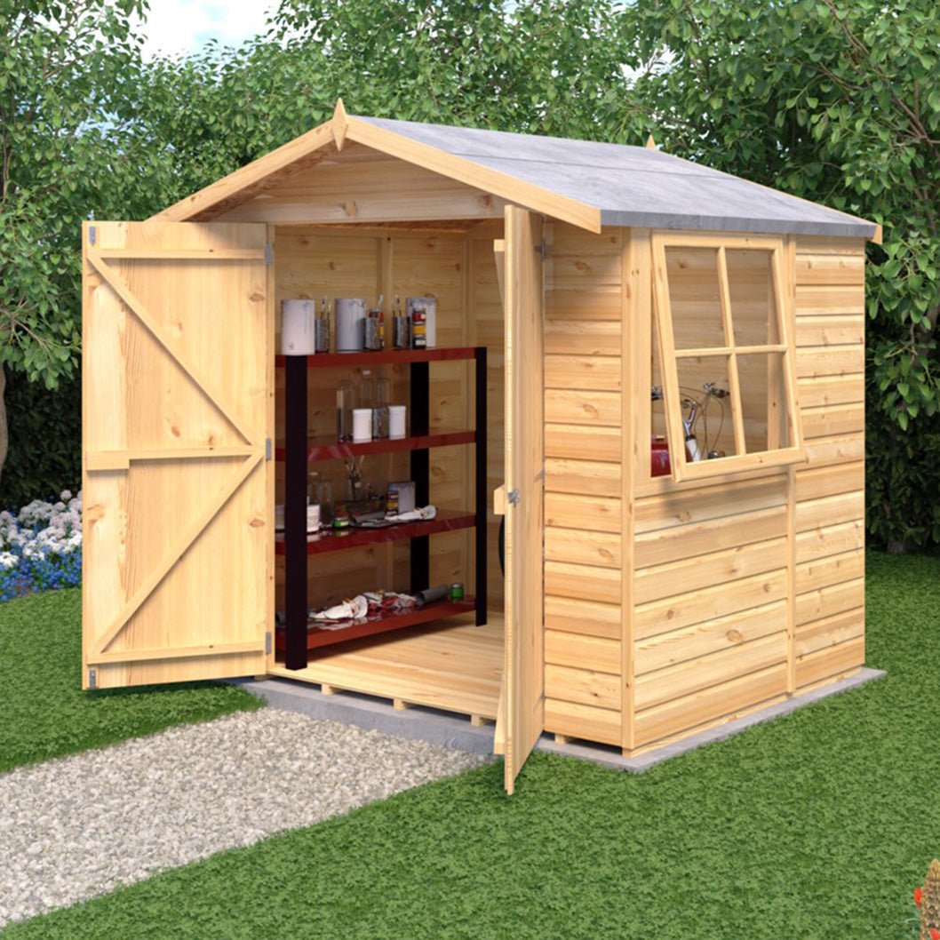 Shire Alderney 7x5ft Double Door T&G Apex Wooden Shed - JJ Building Materials