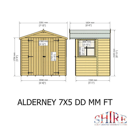 Shire Alderney 7x5ft Double Door T&G Apex Wooden Shed - JJ Building Materials