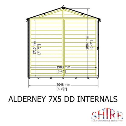Shire Alderney 7x5ft Double Door T&G Apex Wooden Shed - JJ Building Materials