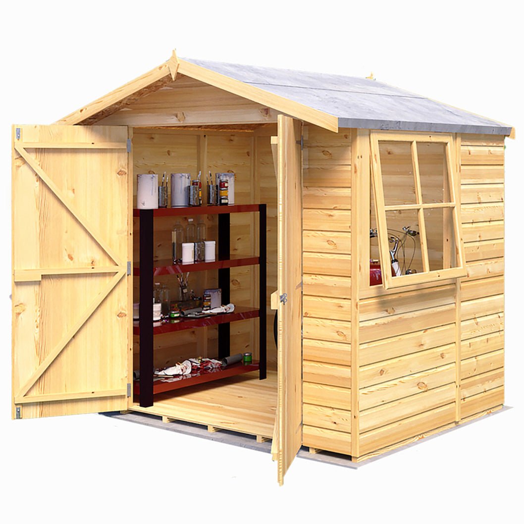 Shire Alderney 7x5ft Double Door T&G Apex Wooden Shed - JJ Building Materials