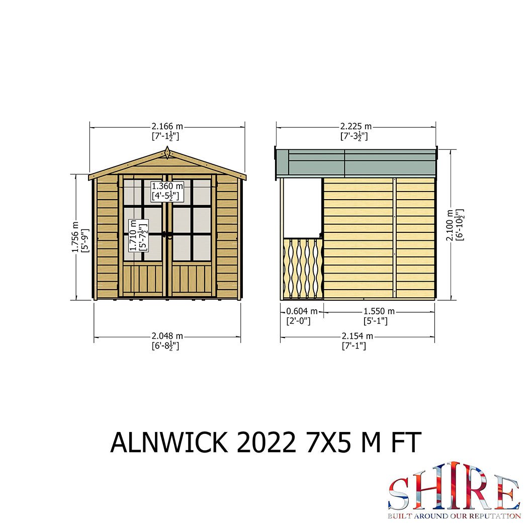 Shire Alnwick 7x7ft Double Door T&G Wooden Summerhouse - JJ Building Materials