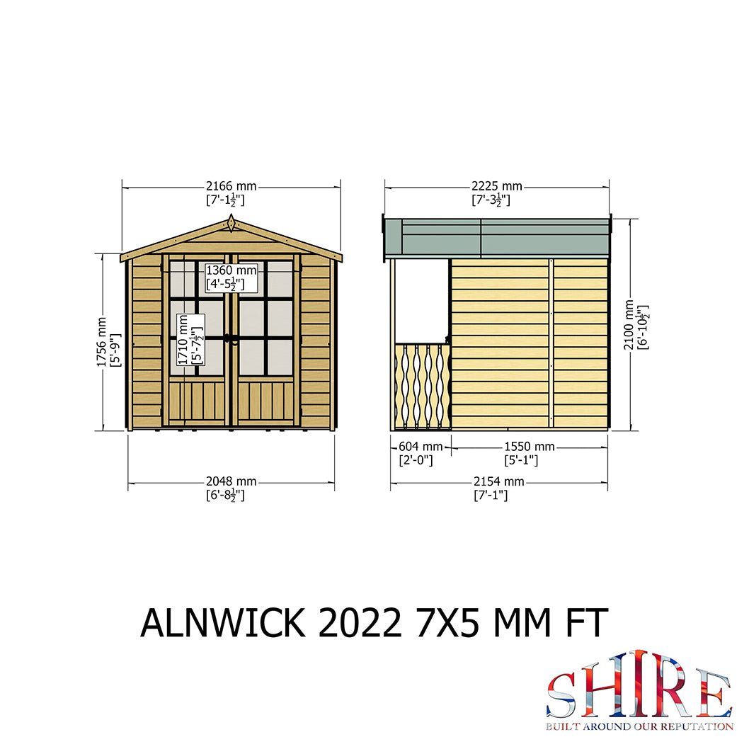 Shire Alnwick 7x7ft Double Door T&G Wooden Summerhouse - JJ Building Materials