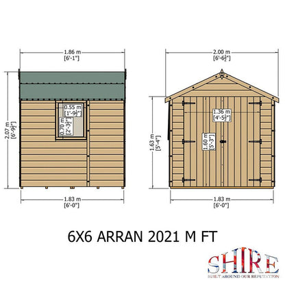 Shire Arran 6x6ft Double Door Apex Wooden Shed - JJ Building Materials