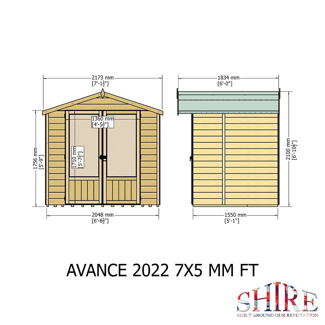 Shire Avance 7x5ft T&G Double Door Wooden Summerhouse - JJ Building Materials
