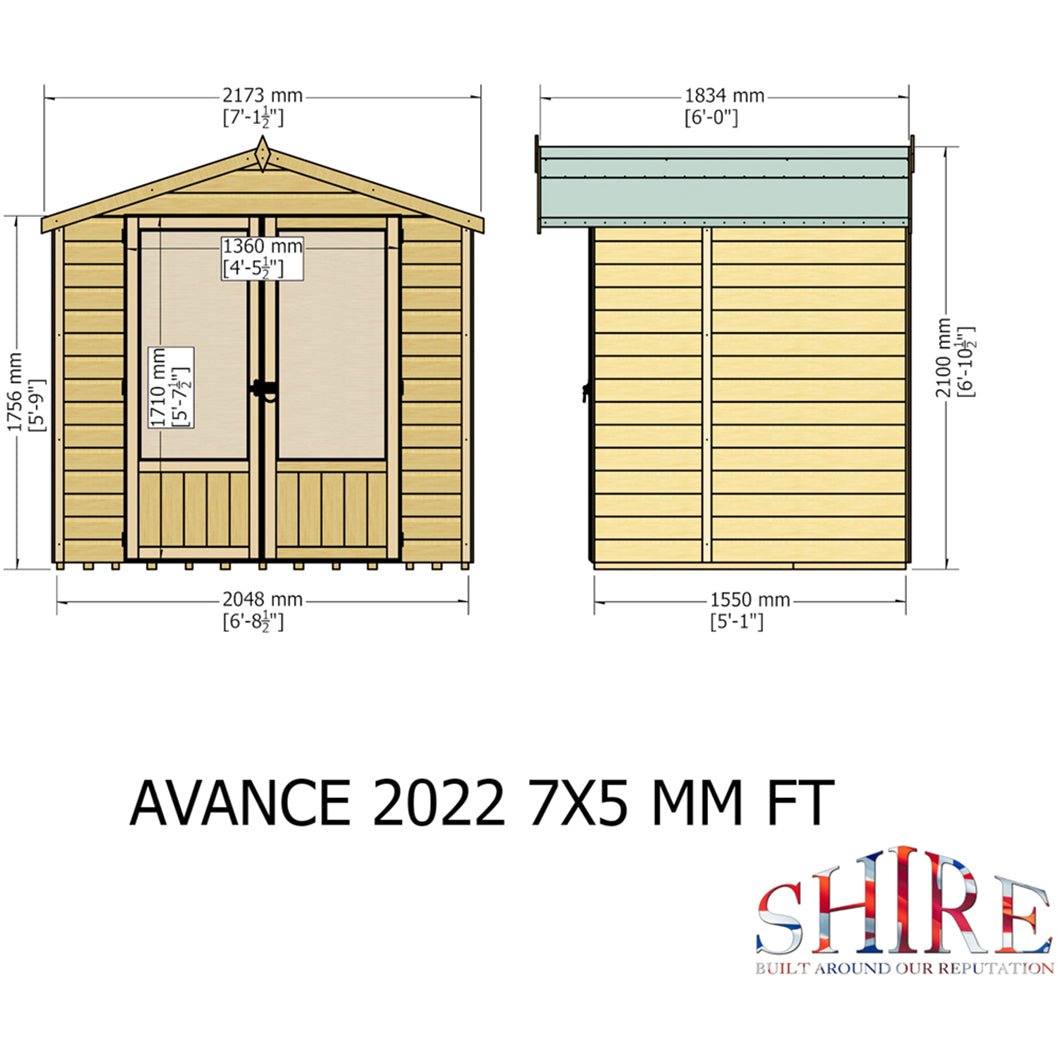 Shire Avance 7x5ft T&G Double Door Wooden Summerhouse - JJ Building Materials