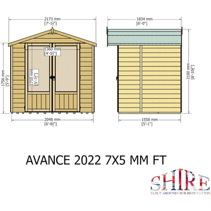 Shire Avance 7x5ft T&G Double Door Wooden Summerhouse - JJ Building Materials
