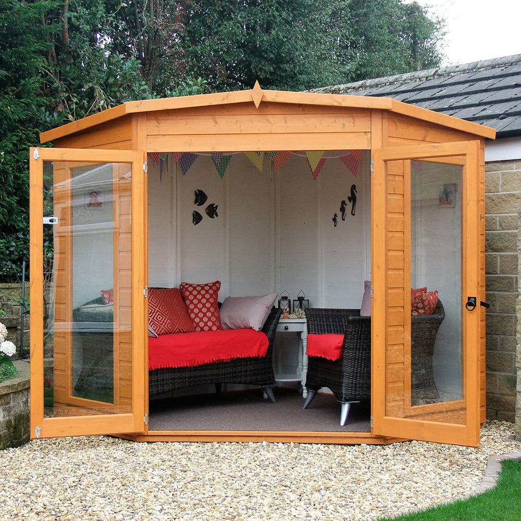 Shire Barclay 7x7ft Corner Double Door T&G Wooden Summerhouse - JJ Building Materials