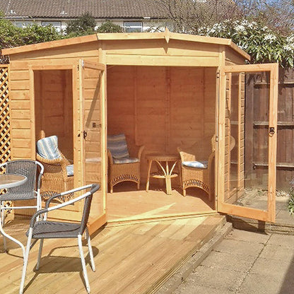Shire Barclay 7x7ft Corner Double Door T&G Wooden Summerhouse - JJ Building Materials