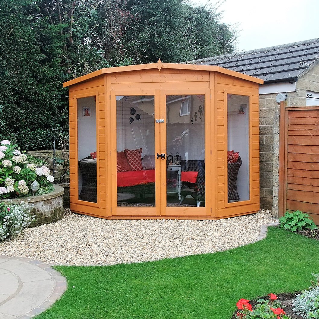 Shire Barclay 7x7ft Corner Double Door T&G Wooden Summerhouse - JJ Building Materials