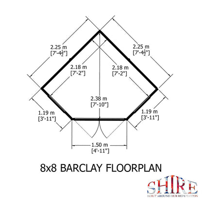 Shire Barclay 8x8ft Corner Double Door T&G Wooden Summerhouse - JJ Building Materials