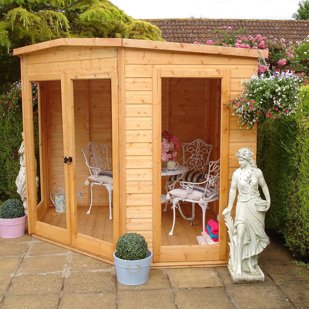 Shire Barclay 8x8ft Corner Double Door T&G Wooden Summerhouse - JJ Building Materials