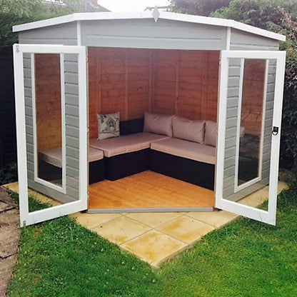 Shire Barclay 8x8ft Corner Double Door T&G Wooden Summerhouse - JJ Building Materials