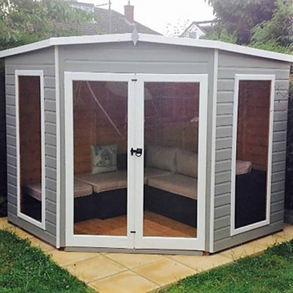 Shire Barclay 8x8ft Corner Double Door T&G Wooden Summerhouse - JJ Building Materials