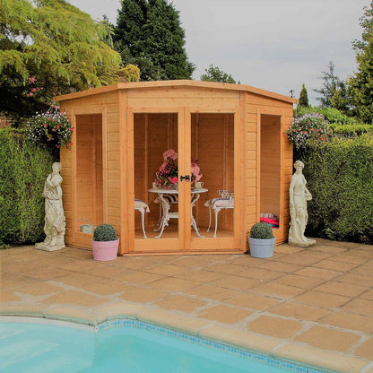 Shire Barclay 8x8ft Corner Double Door T&G Wooden Summerhouse - JJ Building Materials